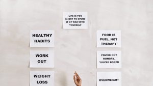 Collection of motivational quotes promoting healthy habits and mental well-being.